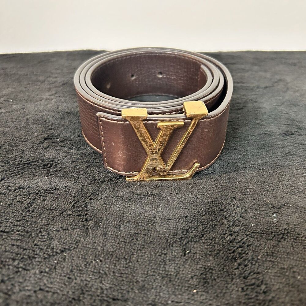 Louis Vuitton Initiales Leather Belt Brown Gold LV Buckle Size Small - Picture 3 of 10
